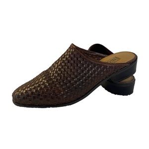 Nicole Chestnut Brown, Basket Weave, Leather Slip On Mule Women's Shoes, US 7.5